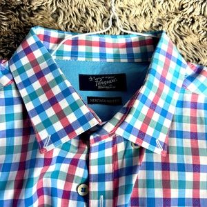 Plaid slim fit penguin dress shirt